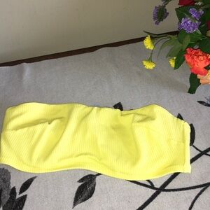 Shade & Shore Yellow Ribbed Bandeau Bikini Top